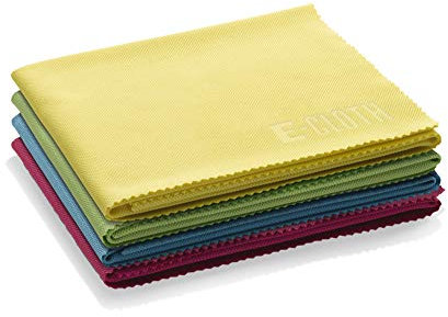 E-Cloth Glass & Polishing Cloth, Sustainable Microfibre Cleaning Cloth Set, Perfect Cleaner for Glass, Windows and Mirrors, Washable and Reusable, 100 Wash Promise, Assorted Colours, 4 Pack
