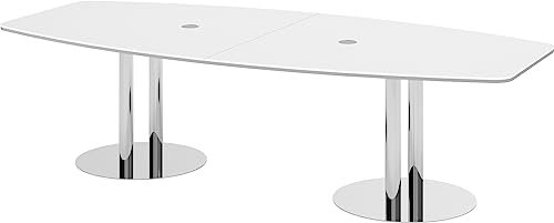 Bümö Konferenztisch oval 280x130 cm großer Besprechungstisch in Weiss, Besprechungstisch mit Chromsäulen, Meetingtisch für 10 Personen, XXL-Tisch für Besprechungsraum & Meeting