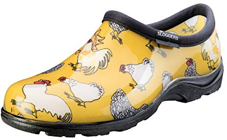 Sloggers Original Waterproof Rain and Garden Shoe for Women Outdoor Slip-On Garden Clog - Made in the USA with Premium Comfort Insole and Arch Support - Chickens Daffodil Yellow, Size 8