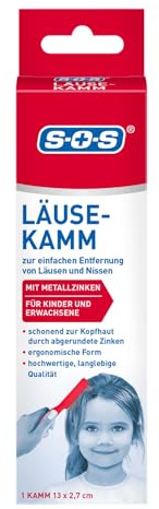SOS Läuse Kamm- Beseitigung von Nissen + Kopfläusen – Nissenkamm aus Metall für Kinder & Erwachsene – Kopfhautschonend - Läusemittel für Haare