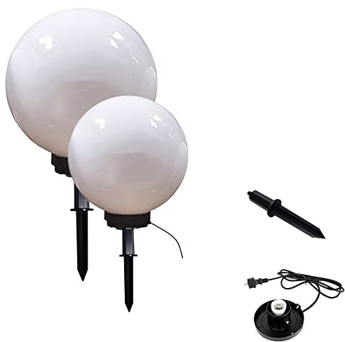Dapo 2x Kugel-Außenleuchte MARLON D:30cm+40cm weiß Erdspieß, E27, IP44, Garten-Deko-Leuchte Wegeleuchte