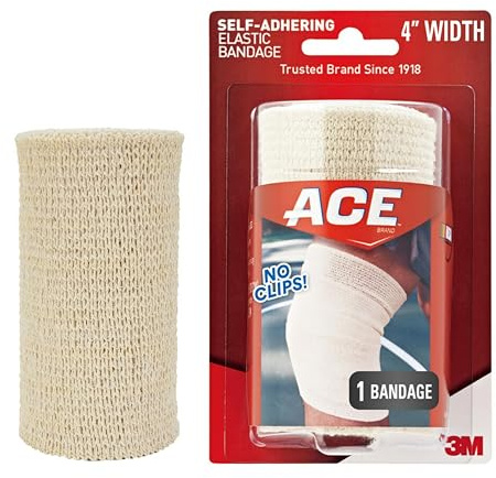 ACE 4 Inch Self-Adhering Elastic Bandage, No Clips, Beige, Great For Leg, Shoulder And More, 1 Count