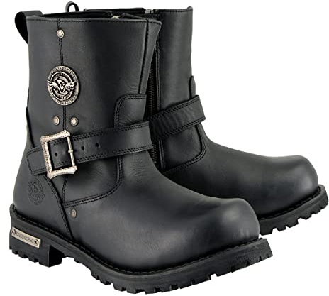 Milwaukee Leather Men's Black Leather 6-inch Classic Engineer Motorcycle w/with Side Zipper MBM9040-10.5
