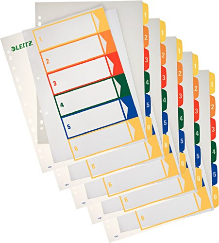 5er Pack Leitz 12920000 PC-beschriftbares Register (Polypropylen, 1-6, A4) mehrfarbig