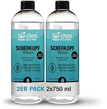 Bio-Chem - Limpiador para cabezales de afeitado 2x 750 ml - Mantenimiento apto para todas las marcas de afeitadoras - Producto de limpieza para hombres y mujeres
