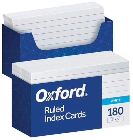Oxford Ruled Index Cards with Reusable Storage Tray, 3” x 5”, 180 per Pack, Flashcards for School and Studying, Recipes, Note Cards (73168)