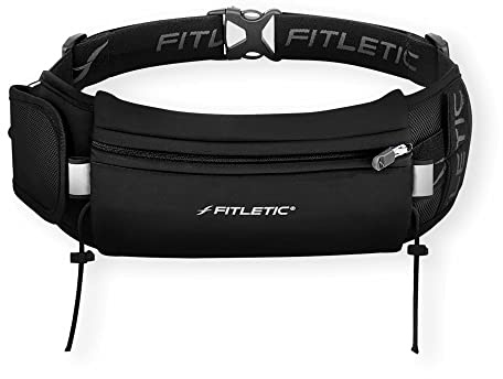 Fitletic - Ultimate II Running Pouch with Gels, Runners Pouch, Running Waist Belt with Gel Loops, Exterior Pocket, Inner Pocket, and Integrated Bib Toggles, Running Accessories