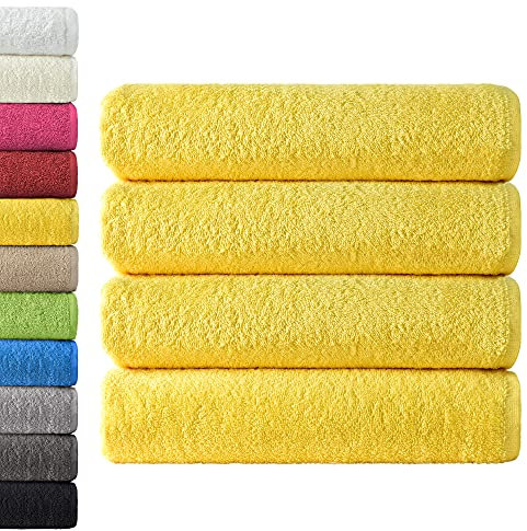 NatureMark 4er Pack Duschtücher, Größe 70x140cm, Gelb, 100% Baumwolle
