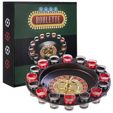 Premier Housewares Trinkspiel, Roulette, 16 Schnapsgläser, Schwarz, H4 x W30 x D30cm