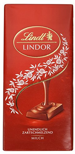 Lindt Lindor Tafel Vollmilch-Schokolade, feinste Vollmilch Chocolade mit einer unendlich zartschmelzenden Füllung, glutenfrei, 100g