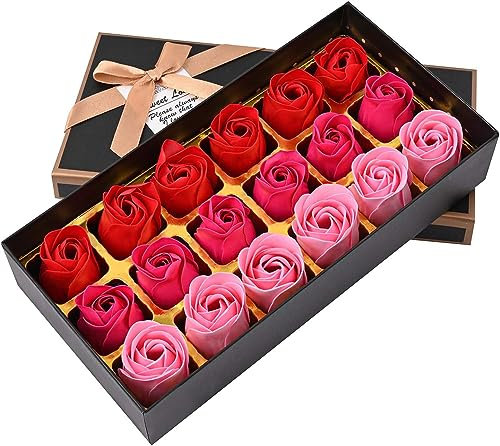 Itian 18pcs Rose Jabón Flor en Caja de Regalo, Fascinante Ramo de Rosas, Forma Bonita, Color del Gradiente (Rosa Roja)
