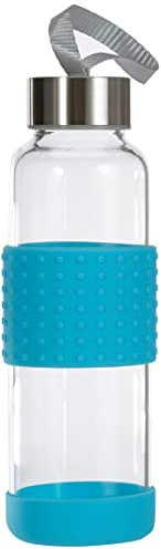 Ibili - Bouteille en Verre Sky, 360 ml, Bleu, Borosilicate, Réutilisable, Protection Anti-Choc