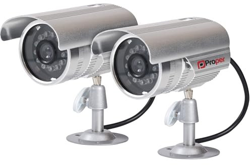 Properav Dummy CCTV Camera Outdoor, Fake Security Cameras Aluminium – 2 Pack