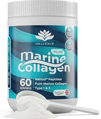 Pure Hydrolysed Marine Collagen Powder 300g | Naticol® Unflavoured | Type 1 and 3 Marine Collagen Peptides | All 9 Aminos | Naticol Branded Peptides | 60 Servings - 2 Month Supply by Hellenia