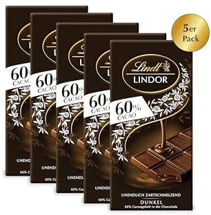 Lindt & Sprüngli Lindor Tafel Extra Dunkel 60%, 5er Pack (5 x 100 g)