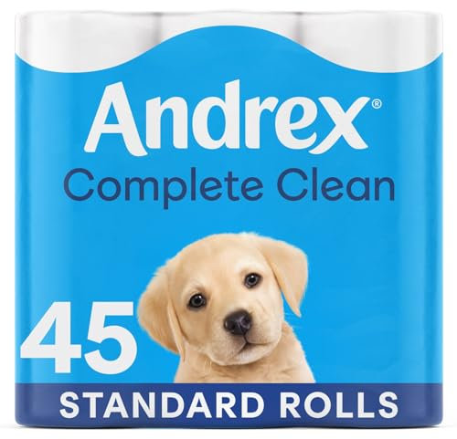 Andrex Complete Clean Toilet Roll 45 Rolls (Previously Andrex Classic Clean Toilet Tissue) Unbeatable Toilet Paper with Unique 3D Wave, FSC Certified