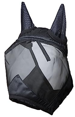 Harrison Howard CareMaster Midge-Proof Fleece Polsterung Pferde Fliegenmaske UV-Schutz mit Ohrenschutz Schwarz Vollblut (M)