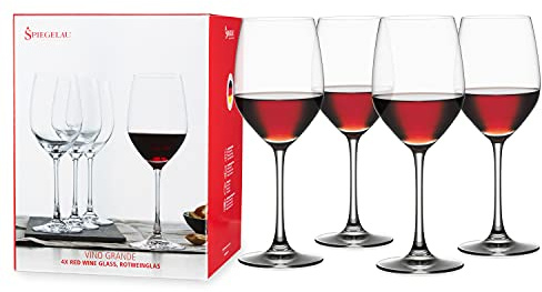 Spiegelau Vino Grande Stemmed Red Wine Glasses, Crystal Clear Wine Glasses for Pinot Noir, Cabernet, Wedding, Anniversary, Housewarming, Birthday Gifts, Elegant Glassware, Home Bar, 15 oz, Set of 4