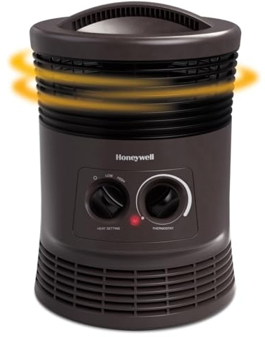 Honeywell HHF360V 360 Degree Surround Fan Forced Heater with Surround Heat Output Charcoal Grey Energy Efficient Portable Heater with Adjustable Thermostat & 2 Heat Settings, Small