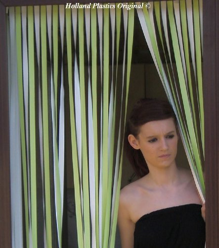 Wohnwagen-Türvorhang, Fliegengitter, Insektenschutz, Streifenvorhang -Limette & Weiss- 62cm breit