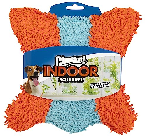 Chuckit! Indoor Fetch Squirrel Toy for Dogs - interaktiva hundleksaker för tristess, orange och blå