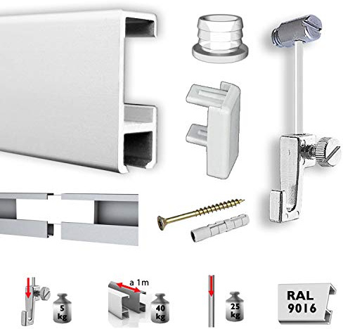 Unbekannt Kit complet de rails pour photos - 5 m - Avec accessoires - Blanc ou argenté