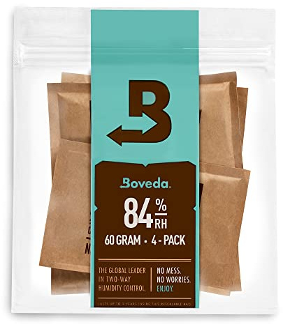 Boveda For Seasoning Two-Way Humdity Control Packs – 84% RH to Season a Wood Humidifier Box (Small- to Medium-Size, Up to 100-Count) – Size 60 – 4 Pack in a Resealable Bag