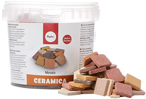 Rayher Hobby Rayher Mosaiksteine Ceramica, Mosaikmischung Naturtöne, Steingröße 2 x 2 cm, Eimer 800 g (ca. 200 Stück), Keramiksteine unglasiert, 1453331