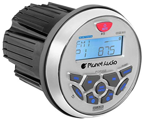 Planet Audio PGR35B Marine Boat Stereo Gauge Receiver – Bluetooth, No CD DVD Player, Radio Receiver, Built-in 4 Chann Amp, IPX6 Weatherproof, AUX-in