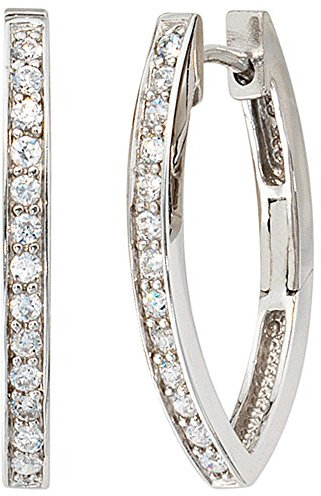 Jobo Damen-Creolen aus 925 Sterling Silber mit 26 Zirkonia spitz oval 28 mm