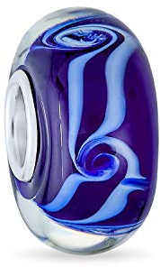 Bling Jewelry Perle Intercalaire En Verre De Murano Nuances De Bleu Vague Océan Tourbillon S'Adapte Au Bracelet Européen Pour Femmes Adolescentes Noyau En Argent Sterling .925