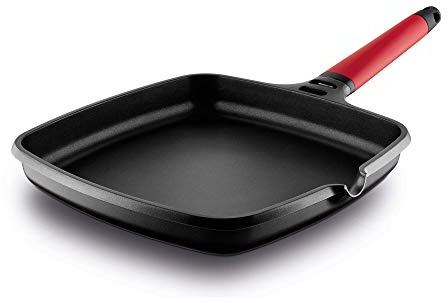 Castey - Grill Asador de Inducción, 27 cm, Modelo 2-IP27, Color Rojo, Mango Desmontable, Sartén Antiadherente de Aluminio, Distribución Homogénea del Calor, Fácil de Limpiar