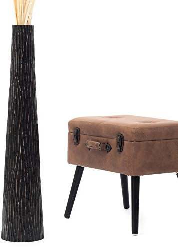 Leewadee Große Deko Bodenvase Für Dekozweige, Hohe Standvase Für Pampasgras, Design Holzvase, 90 cm, Schwarz