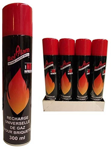 Lot 12 Bouteilles Recharge Universelle de Gaz pour Briquet 300ml + 5 Embout
