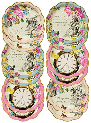 Talking Tables Pack of 12 (17cm) Alice in Wonderland Themed Disposable Party Paper Plates Mad Hatter Tea Supplies | Birthday Party Baby Shower Decorations Celebration