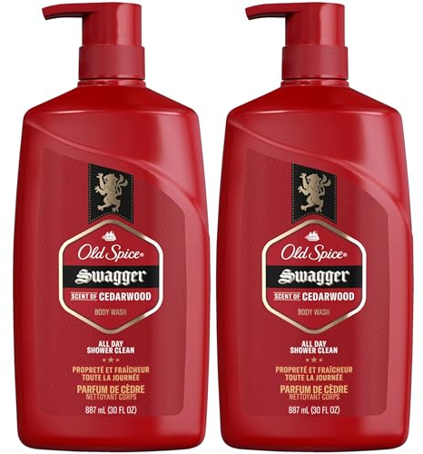 Old Spice Swagger Body Wash, 2 Pack, Extra Large Man Sized Shower Gel for Men, Red Collection Cedarwood Fresh Scent, 30 oz. Each