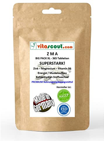 ZMA - Zink Magnesium Vitamin B6-365 Tabletten - HOCHDOSIERT - LABORGEPRÜFT - MADE IN GERMANY