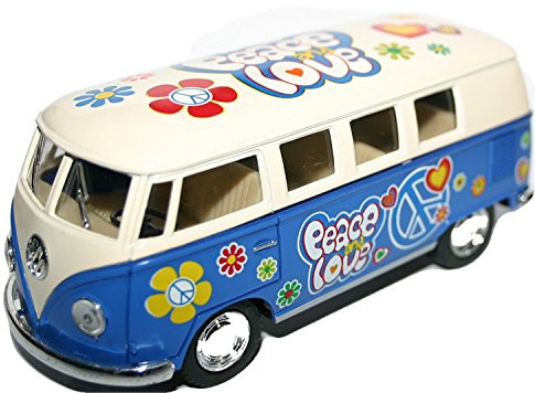 Kinsmart VW Motoring Volkswagen 1:32 Modelo a Escala Coche Peace Love Flower Power Van Auto Vehículo