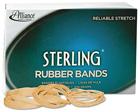 Alliance Rubber 24625 Sterling Rubber Bands Size #62, 1 lb Box Contains Approx. 600 Bands (2 1/2 x 1/4, Natural Crepe) , Beige