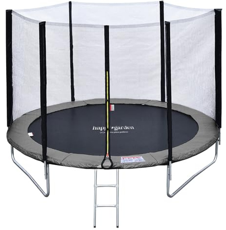 Pack Premium Trampoline Enfant Ø 245 cm avec Filet de sécurité + échelle + bâche + kit d'ancrage – Réversible Gris/Rose – Usage extérieur – Canberra – Dès 3 Ans