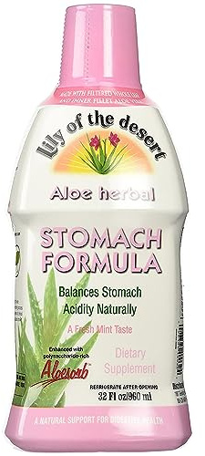 Lily of The Desert Stomach Formula, Organic Aloe Vera Juice with Slippery Elm, Chamomile, Peppermint, and Ginger for Gut Health, Acid Reflux, Heartburn Relief, 32 Oz,1