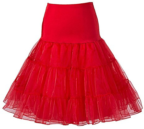Boolavard 50's Petticoat Underskirt Retro Vintage 1950's Rockabilly White, Black, Blue, Pink, Red (L-XL, Red)