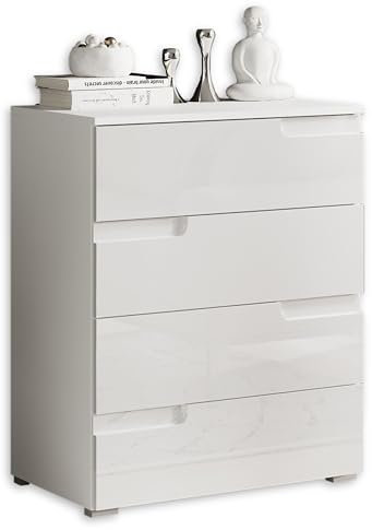 SPICE Kommode in Hochglanz Weiß - Modernes Sideboard mit viel Stauraum für Ihren Wohnbereich - 65 x 80 x 40 cm (B/H/T)