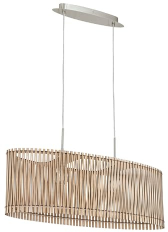 EGLO Pendellampa Sendero, hängande Boho-lampa, taklampa i matt nickelstål | lampa i lönnträ, naturfärgad matbordslampa, hängande vardagsrumslampa med E27-sockel, 77,5 cm