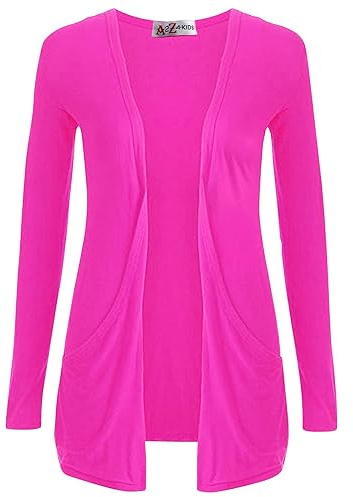 A2Z 4 Kids Girls Plain Open Boyfriend Cardigan Long Sleeves - Boy Friend Neon Pink 7-8