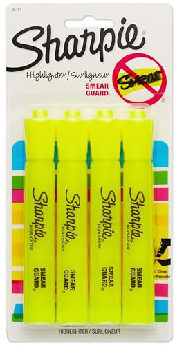 Sharpie Tank Style Highlighters Chisel Tip Fluorescent Yellow 4 Count
