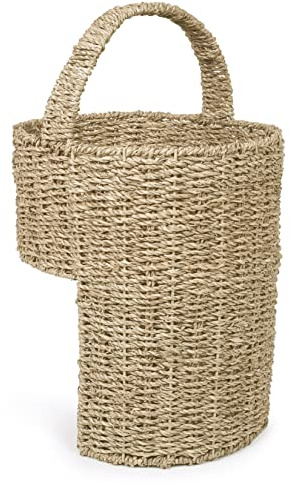 Woodluv Seagrass Stair Basket/Step Storage Basket with Handle, Large, Natural