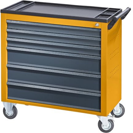 eurokraft | pro | Werkstattwagen Jumbo | mit 6 durchgehenden Schubladen | HxBxT 935 x 900 x 460 mm | melonengelb
