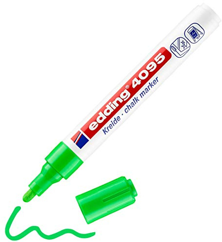 Edding Marqueur craie 4095 - Vert clair - 1 stylo - Pointe ronde 2-3 mm - Lingette humide pour tableau noir, fenêtre, verre, miroir
