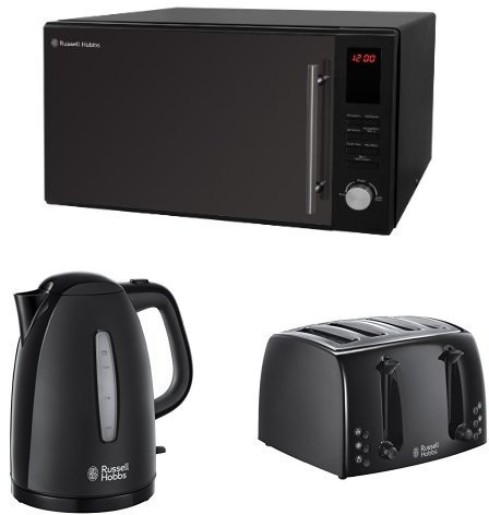Russell Hobbs 30 L Digital Microwave with Textures Kettle, 1.7 L, 3000 W and Textures 4 Slice Toaster - Black